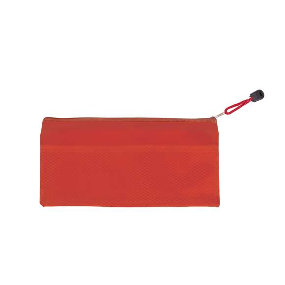 Estuche de cremallera con suave cuerpo acabado en PVC de viva gama de colores. Con cinta a juego en tirador para fácil apertura.