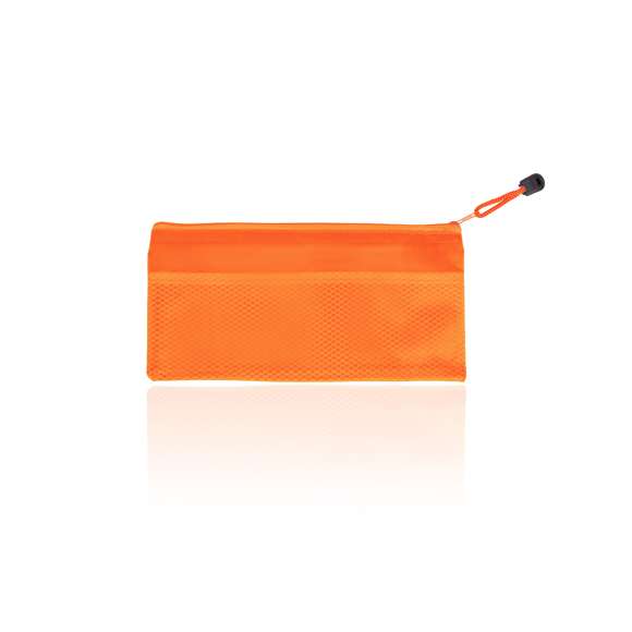 Estuche de cremallera con suave cuerpo acabado en PVC de viva gama de colores. Con cinta a juego en tirador para fácil apertura.