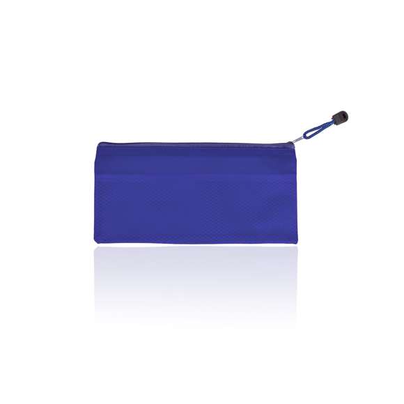 Estuche de cremallera con suave cuerpo acabado en PVC de viva gama de colores. Con cinta a juego en tirador para fácil apertura.