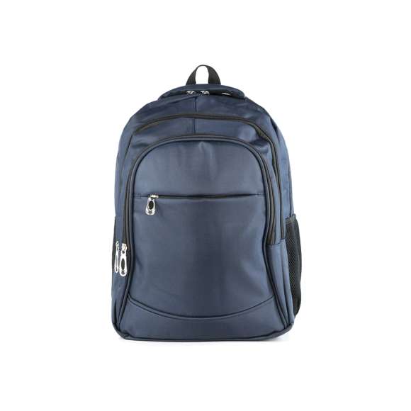 Mochila fabricada en resistente nylon 600D. De estilo actual, con 4 prácticos bolsillos exteriores de distintos tamaños, fáciles de abrir y cerrar, con cremalleras en color negro. Interior con compartimento acolchado para ordenador portátil de hasta 15 pulgadas, con dos compartimentos laterales de rejilla, elásticos y de fácil acceso. Cómoda de transportar gracias a sus asas acolchadas y su espalda con acolchado ergonómico.