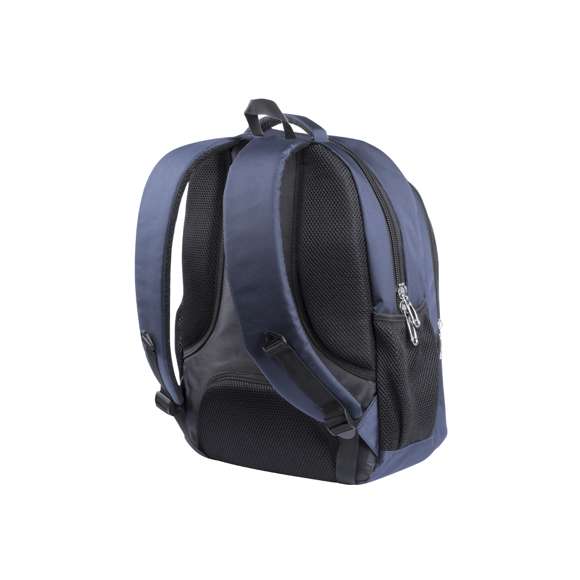 Mochila fabricada en resistente nylon 600D. De estilo actual, con 4 prácticos bolsillos exteriores de distintos tamaños, fáciles de abrir y cerrar, con cremalleras en color negro. Interior con compartimento acolchado para ordenador portátil de hasta 15 pulgadas, con dos compartimentos laterales de rejilla, elásticos y de fácil acceso. Cómoda de transportar gracias a sus asas acolchadas y su espalda con acolchado ergonómico.