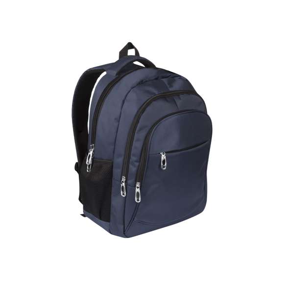 Mochila fabricada en resistente nylon 600D. De estilo actual, con 4 prácticos bolsillos exteriores de distintos tamaños, fáciles de abrir y cerrar, con cremalleras en color negro. Interior con compartimento acolchado para ordenador portátil de hasta 15 pulgadas, con dos compartimentos laterales de rejilla, elásticos y de fácil acceso. Cómoda de transportar gracias a sus asas acolchadas y su espalda con acolchado ergonómico.