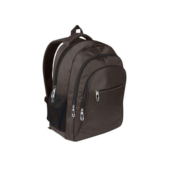 Mochila fabricada en resistente nylon 600D. De estilo actual, con 4 prácticos bolsillos exteriores de distintos tamaños, fáciles de abrir y cerrar, con cremalleras en color negro. Interior con compartimento acolchado para ordenador portátil de hasta 15 pulgadas, con dos compartimentos laterales de rejilla, elásticos y de fácil acceso. Cómoda de transportar gracias a sus asas acolchadas y su espalda con acolchado ergonómico.