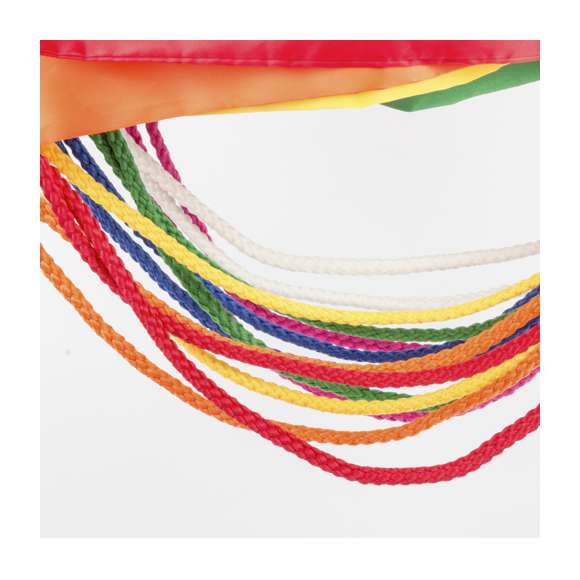 Mochila de cuerdas extra gruesas en suave poliéster 210T de alegres colores y extensa gama de colores. Con cuerdas autocierre a juego.