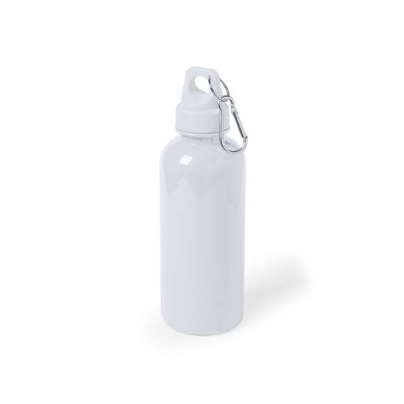  Bidón de 600ml de capacidad con cuerpo de acabado en PS translúcido de vivos y variados colores. Con tapón de seguridad a rosca y mosquetón metálico de transporte.