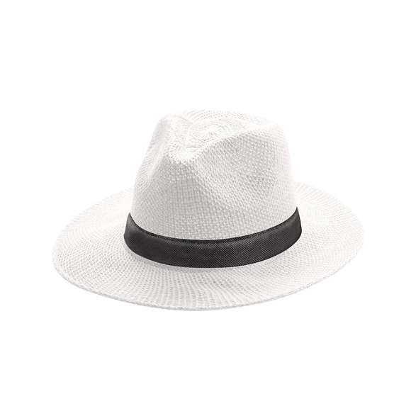 Sombrero en material sintético de sobrios colores con confortable cinta interior a juego.