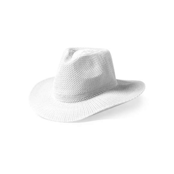 Sombrero en material sintético de sobrios colores con confortable cinta interior a juego.