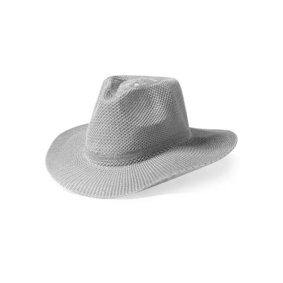 Sombrero en material sintético de sobrios colores con confortable cinta interior a juego.