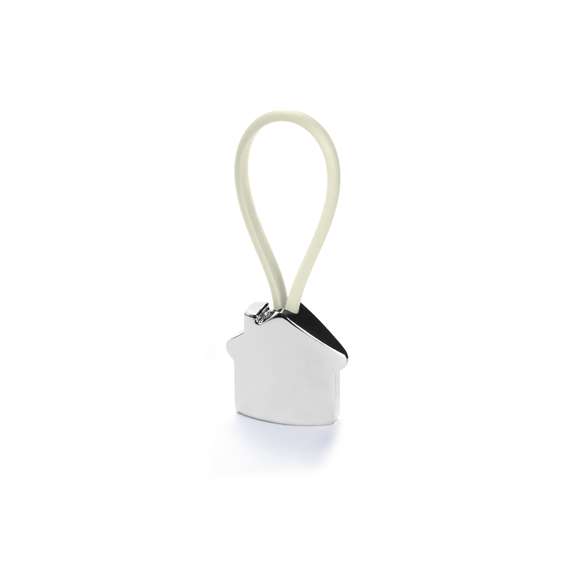  	Llavero metálico en divertido diseño 3D de casa. Con cinta de goma en variados y vivos colores.