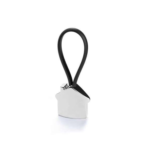  	Llavero metálico en divertido diseño 3D de casa. Con cinta de goma en variados y vivos colores.