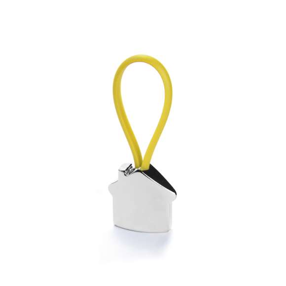 	Llavero metálico en divertido diseño 3D de casa. Con cinta de goma en variados y vivos colores.