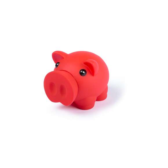 Hucha cerdito con suave cuerpo de acabado goma en vivos colores.