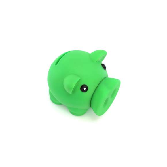 Hucha cerdito con suave cuerpo de acabado goma en vivos colores.