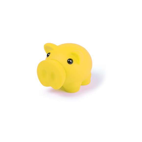 Hucha cerdito con suave cuerpo de acabado goma en vivos colores.