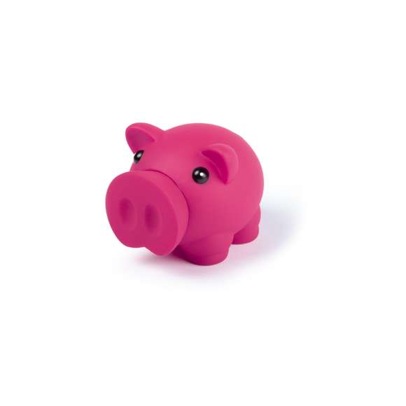 Hucha cerdito con suave cuerpo de acabado goma en vivos colores.