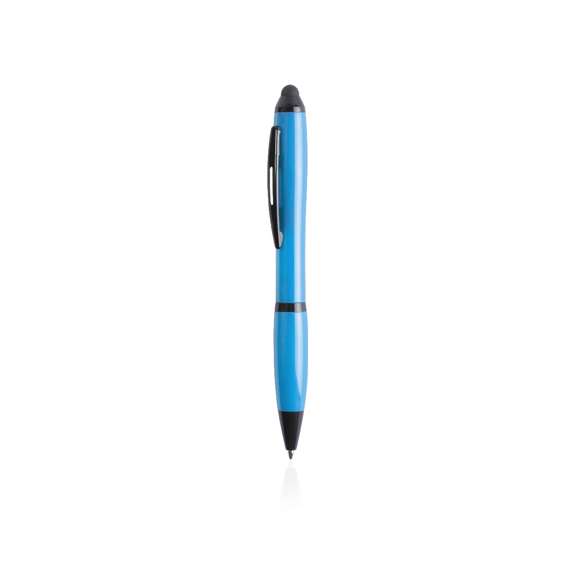  	Bolígrafo puntero de mecanismo giratorio de atrevido diseño bicolor con accesorios en negro y cuerpo de suave acabado en divertidos colores flúor. Con original clip metálico troquelado a juego y cómoda empuñadura. Tinta azul.