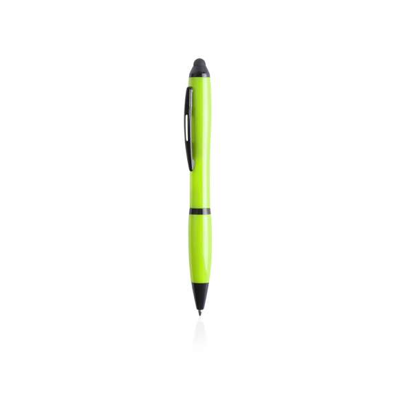  	Bolígrafo puntero de mecanismo giratorio de atrevido diseño bicolor con accesorios en negro y cuerpo de suave acabado en divertidos colores flúor. Con original clip metálico troquelado a juego y cómoda empuñadura. Tinta azul.
