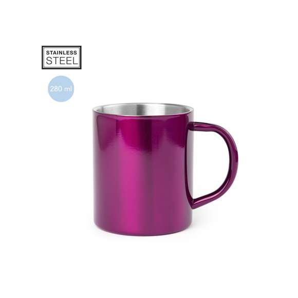 Taza de acero inox de 280ml de capacidad con original diseño bicolor. Con cuerpo de acabado brillante en llamativos colores y presentada en caja individual.