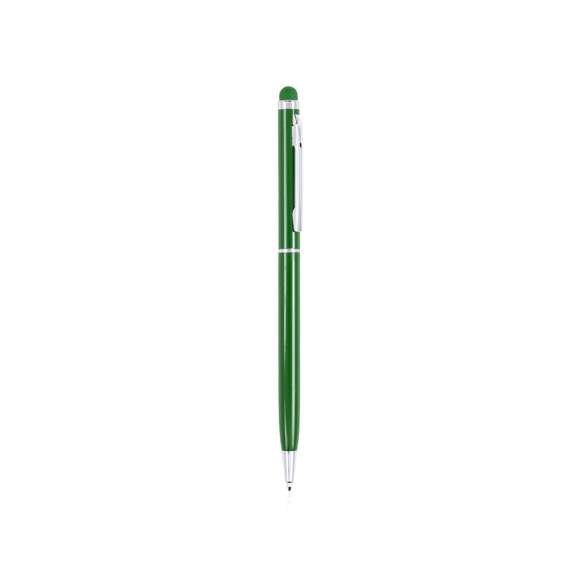  	Bolígrafo puntero de mecanismo giratorio con cuerpo ultrafino en aluminio de suave acabado metalizado en variados colores y con puntero a juego. Accesorios y anillas en color plateado. Tinta azul.