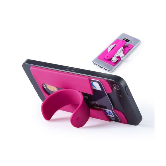 Funda multiusos en suave silicona de llamativos colores y con bolsilllo integrado. Soporte con mecanismo desplegable.