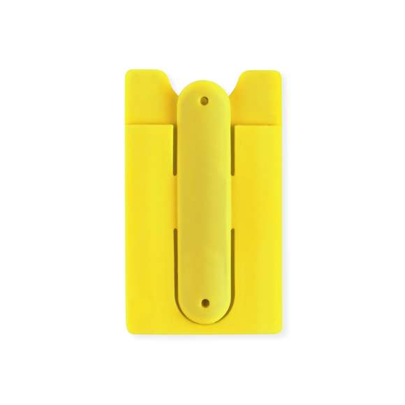Funda multiusos en suave silicona de llamativos colores y con bolsilllo integrado. Soporte con mecanismo desplegable.