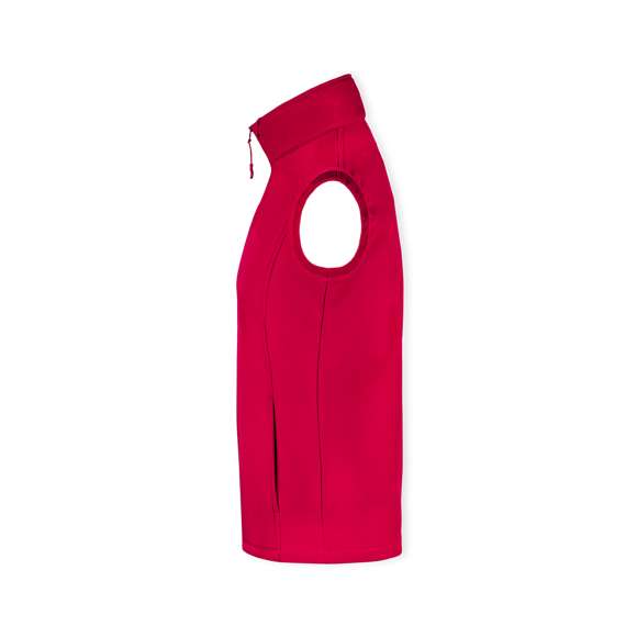Chaleco impermeable y transpirable en combinación de materiales soft shell y elastano. En variada gama de vivos colores, con cierre de cremallera y bolsillos frontales. Disponible en tallas S, M, L, XL, XXL.