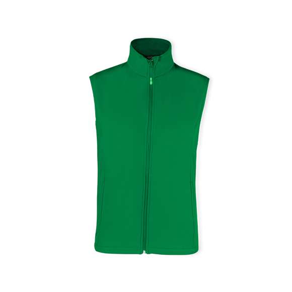 Chaleco impermeable y transpirable en combinación de materiales soft shell y elastano. En variada gama de vivos colores, con cierre de cremallera y bolsillos frontales. Disponible en tallas S, M, L, XL, XXL.