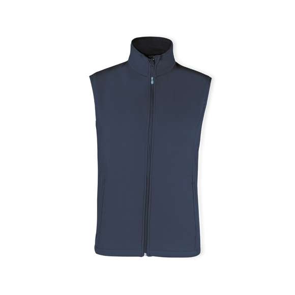 Chaleco impermeable y transpirable en combinación de materiales soft shell y elastano. En variada gama de vivos colores, con cierre de cremallera y bolsillos frontales. Disponible en tallas S, M, L, XL, XXL.