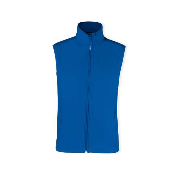 Chaleco impermeable y transpirable en combinación de materiales soft shell y elastano. En variada gama de vivos colores, con cierre de cremallera y bolsillos frontales. Disponible en tallas S, M, L, XL, XXL.
