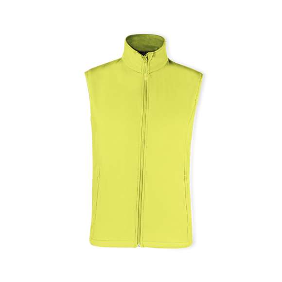 Chaleco impermeable y transpirable en combinación de materiales soft shell y elastano. En variada gama de vivos colores, con cierre de cremallera y bolsillos frontales. Disponible en tallas S, M, L, XL, XXL.
