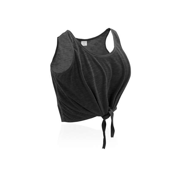  	Camiseta para chica en suave poliéster de 130g/m2. Con diseño en tirantes y con cierre frontal de nudo. Disponible en blanco y variada gama de vivos colores fluorescentes. Tallas S, M, L.