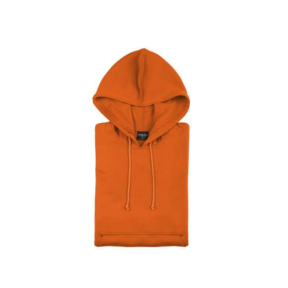 Sudadera técnica para adulto unisex. Con capucha, cintas de ajuste, bolsillo frontal con tapeta y en material 100% poliéster de 265g/m2. Disponible en variada gama de vivos colores. Tallas S, M, L, XL, XXL.