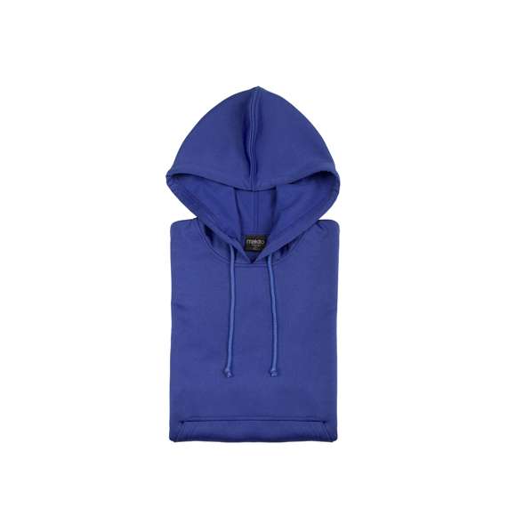 Sudadera técnica para adulto unisex. Con capucha, cintas de ajuste, bolsillo frontal con tapeta y en material 100% poliéster de 265g/m2. Disponible en variada gama de vivos colores. Tallas S, M, L, XL, XXL.