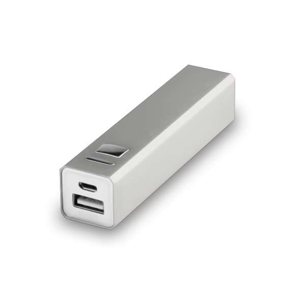 Batería auxiliar externa de aluminio con capacidad de carga de 2.200 mAh. Práctico botón lateral con indicador LED de carga, fácil de transportar gracias a su reducido tamaño y disponible en una amplia gama de colores. Especialmente diseñada para impresión láser. Incluye cable micro USB y se presenta en una atractiva caja de diseño.