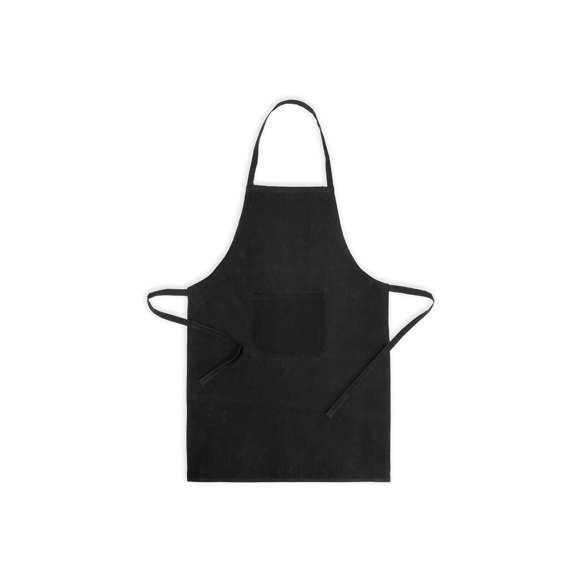 Delantal fabricado en tejido TC, combinación de algodón y poliéster. En el frontal incluye un práctico bolsillo, con cordones ajustables en la cintura y corte por debajo de la rodilla. Disponible en amplia gama de colores.