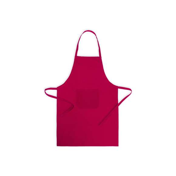 Delantal fabricado en tejido TC, combinación de algodón y poliéster. En el frontal incluye un práctico bolsillo, con cordones ajustables en la cintura y corte por debajo de la rodilla. Disponible en amplia gama de colores.