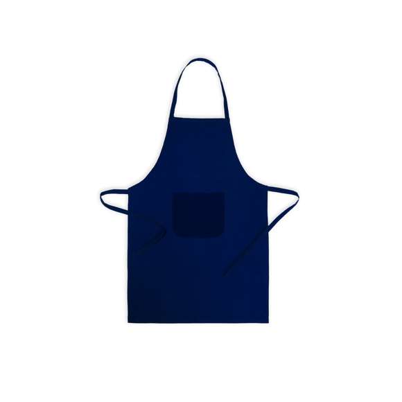 Delantal fabricado en tejido TC, combinación de algodón y poliéster. En el frontal incluye un práctico bolsillo, con cordones ajustables en la cintura y corte por debajo de la rodilla. Disponible en amplia gama de colores.