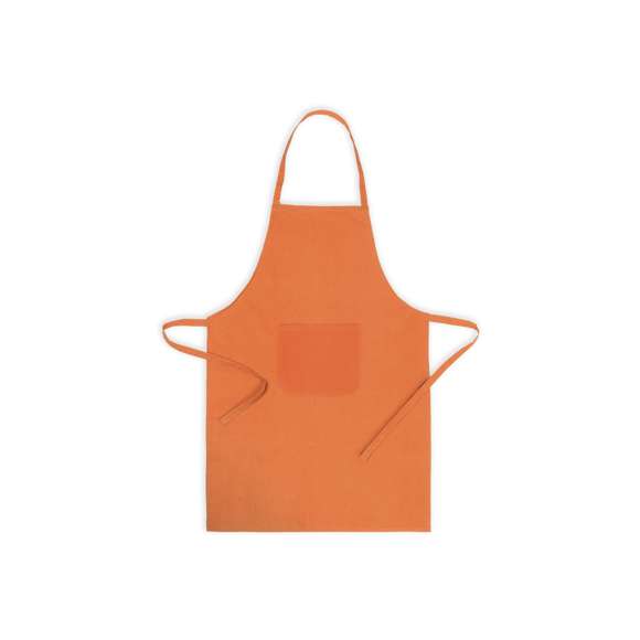 Delantal fabricado en tejido TC, combinación de algodón y poliéster. En el frontal incluye un práctico bolsillo, con cordones ajustables en la cintura y corte por debajo de la rodilla. Disponible en amplia gama de colores.