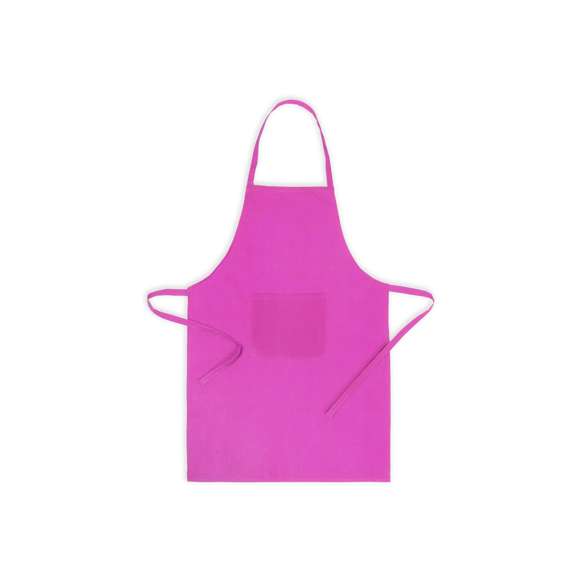 Delantal fabricado en tejido TC, combinación de algodón y poliéster. En el frontal incluye un práctico bolsillo, con cordones ajustables en la cintura y corte por debajo de la rodilla. Disponible en amplia gama de colores.
