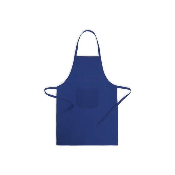 Delantal fabricado en tejido TC, combinación de algodón y poliéster. En el frontal incluye un práctico bolsillo, con cordones ajustables en la cintura y corte por debajo de la rodilla. Disponible en amplia gama de colores.