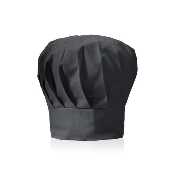 Gorro de cocina en suave y cómodo material TC -combinado de algodón y poliéster- en sobrios colores y con cinta ajustable.