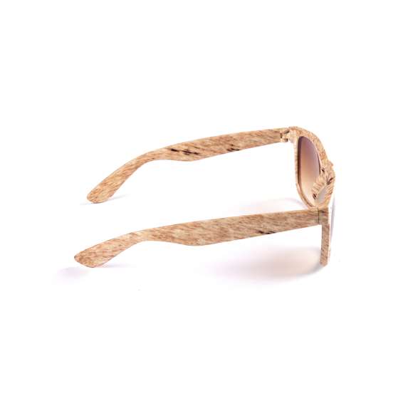 Gafas de sol con protección UV400 de clásico diseño. Con montura en diseño imitación a madera natural y lentes a juego.