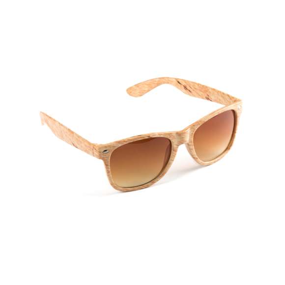 Gafas de sol con protección UV400 de clásico diseño. Con montura en diseño imitación a madera natural y lentes a juego.