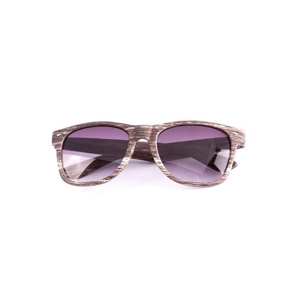 Gafas de sol con protección UV400 de clásico diseño. Con montura en diseño imitación a madera natural y lentes a juego.