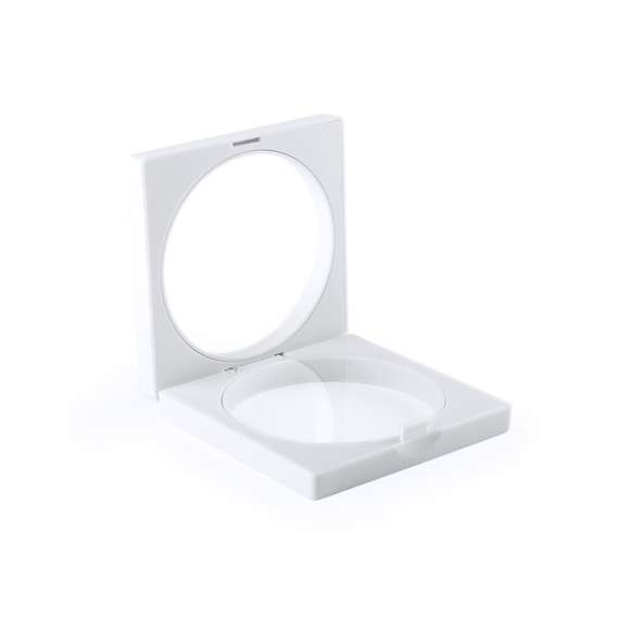 Estuche para memoria USB con ventana de film transparente, de atrevido diseño y elegante acabado en color blanco.