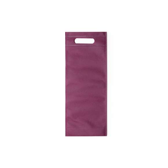 Bolsa en resistente non-woven para botellas de vino de 75 cl. En variada gama de sobrios colores, de acabado termosellado y resistente asa troquelada con refuerzo.