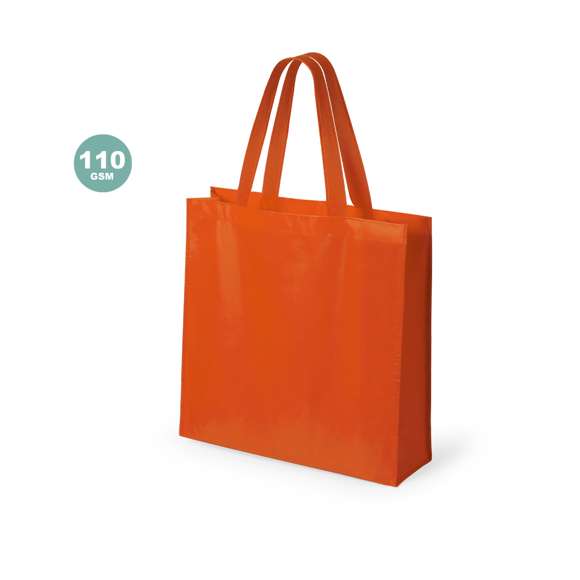 Bolsa en non-woven laminado de acabado mate de 110g/m2, en variada gama de vivos colores. Con asas reforzadas medianas de 55cm, fuelle y acabado cosido. Resistencia hasta 5kg de peso.