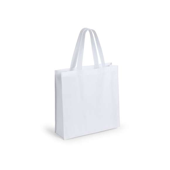 Bolsa en non-woven laminado de acabado mate de 110g/m2, en variada gama de vivos colores. Con asas reforzadas medianas de 55cm, fuelle y acabado cosido. Resistencia hasta 5kg de peso.