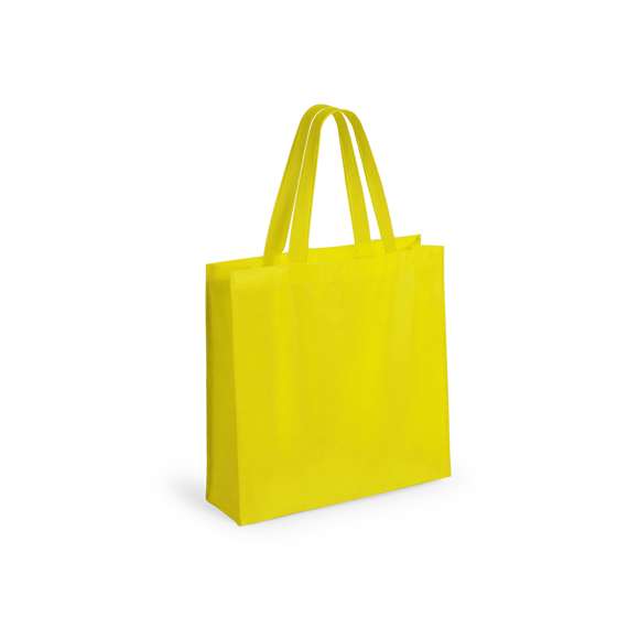 Bolsa en non-woven laminado de acabado mate de 110g/m2, en variada gama de vivos colores. Con asas reforzadas medianas de 55cm, fuelle y acabado cosido. Resistencia hasta 5kg de peso.