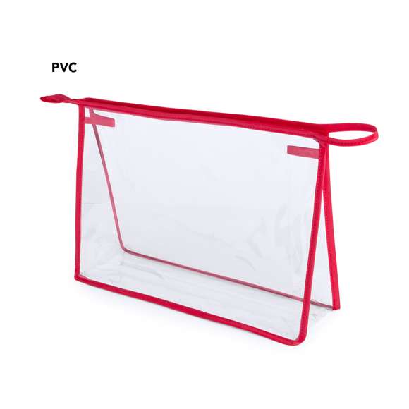  	Neceser multiusos en resistente PVC transparente con ribetes de refuerzo en vivos colores. Con cremallera y asa de transporte a juego.